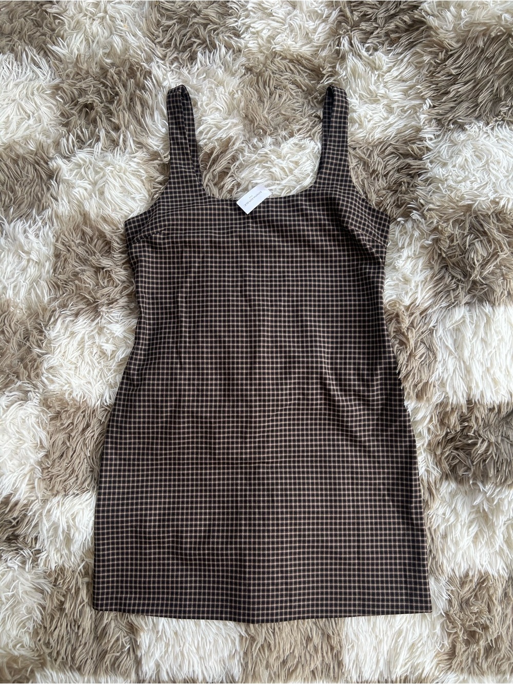 NWT Banana Republic Women’s Brown Checked Square-Neck Dress